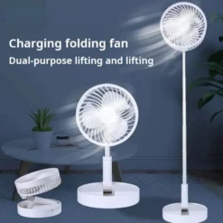 Uppladdningsbar Hopfällbar Fläkt 70cm - Portabel Golvfläkt/Bordsfläkt med Batteri Vit