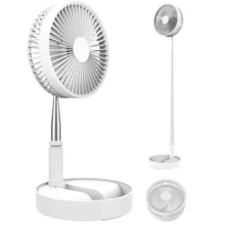 Uppladdningsbar Hopfällbar Fläkt 70cm - Portabel Golvfläkt/Bordsfläkt med Batteri Vit
