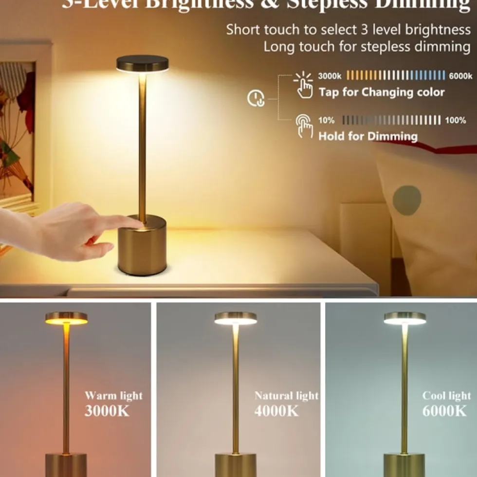 Uppladdningsbar LED Bordslampa i Metall Koppar