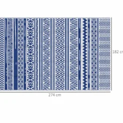 Utomhusmatta 182x274 cm vikbar och vändbar, i blå och vit polypropen