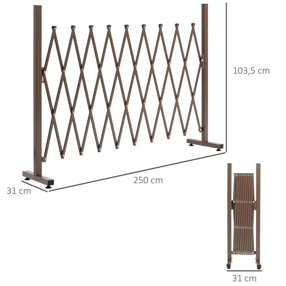 Utomhus trädgårdsstaket i aluminiumlegering, utdragbar trädgårdsgrind, 250x31x103,5 cm, mörk kaffe