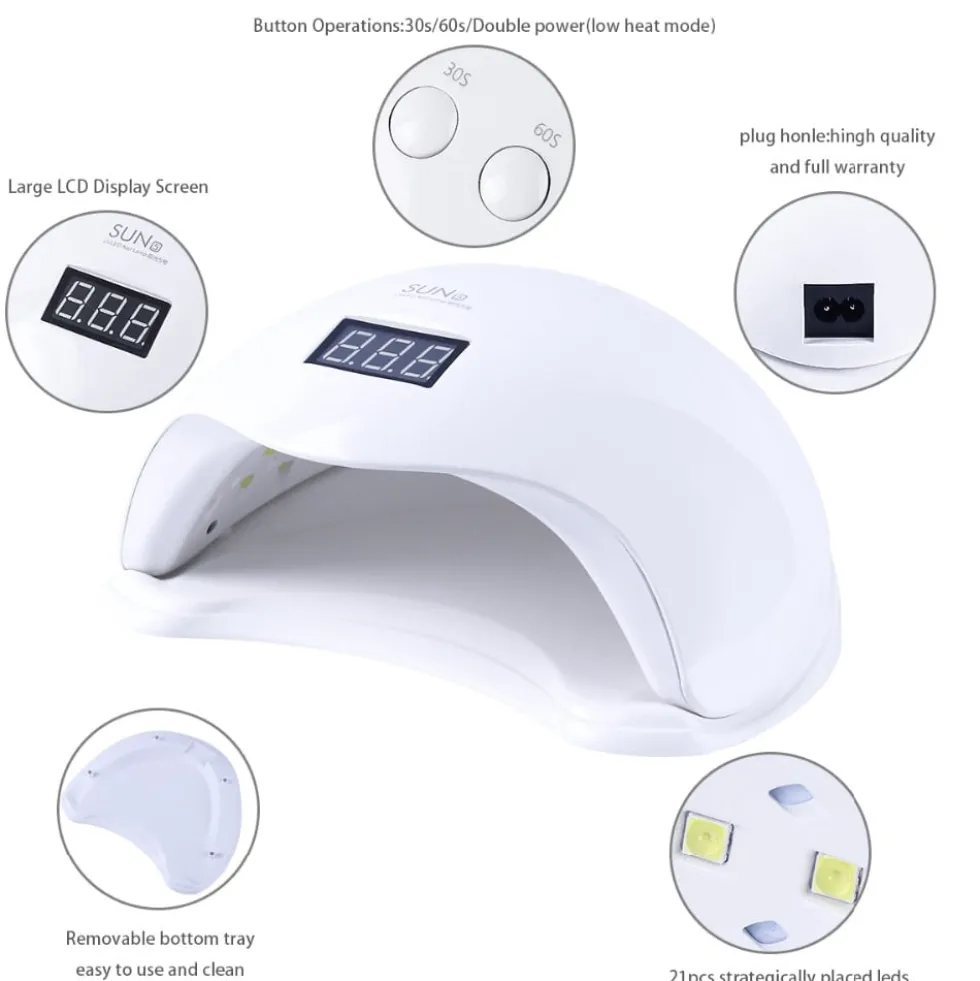UV/LED nagellampa 48W med sensor och timer 10/30/60s vit