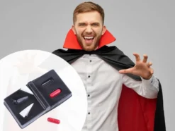 Vampyrtänder med konstgjort blod