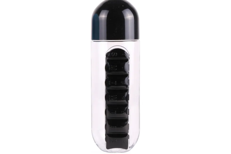 Vattenflaska med pillerfack 600 ml