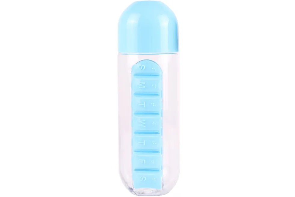 Vattenflaska med pillerfack 600 ml