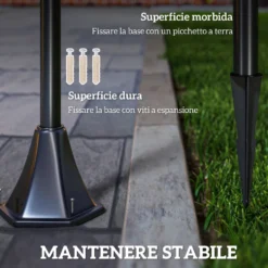 Vattentät IP44 Solcellsdriven LED-trädgårdslampa, 15x15x177 cm, Svart
