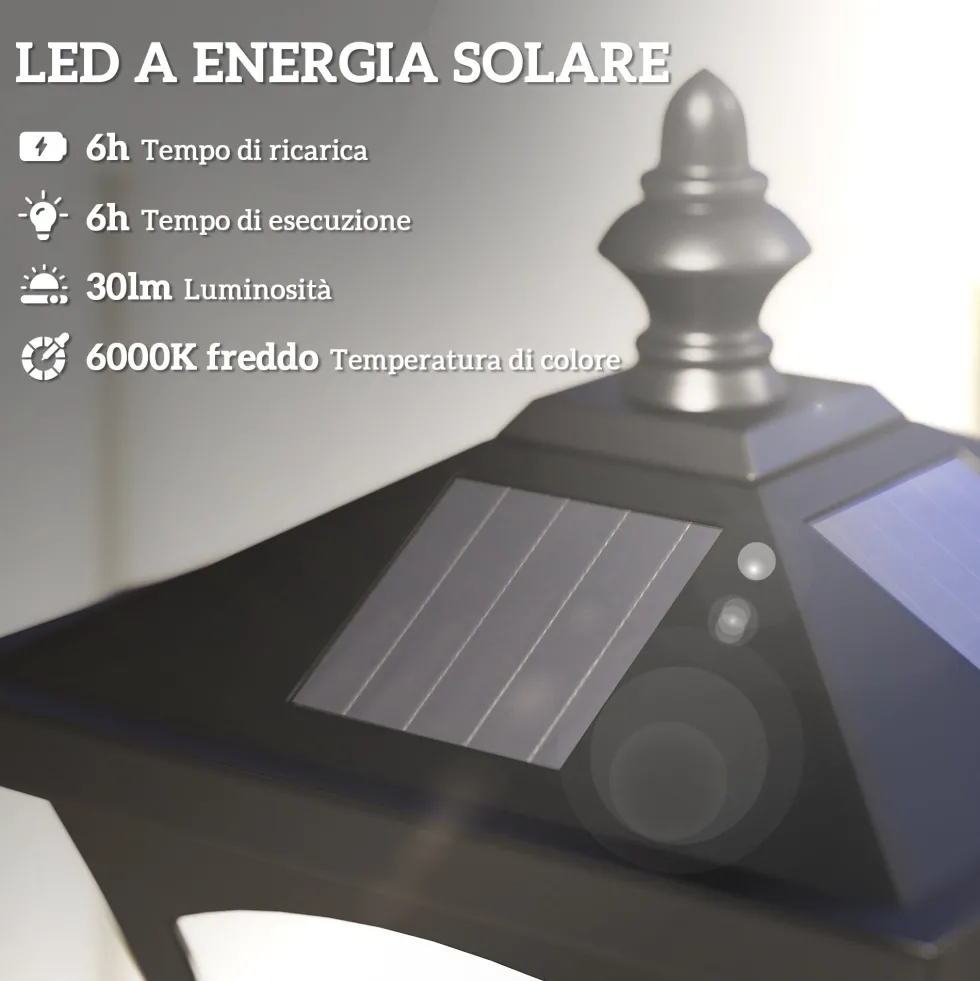 Vattentät IP44 Solcellsdriven LED-trädgårdslampa, 15x15x177 cm, Svart