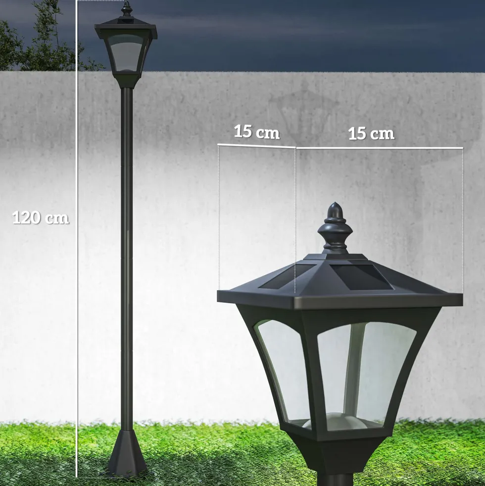 Vattentät IP44 Solcellsdriven LED-trädgårdslampa, 15x15x177 cm, Svart