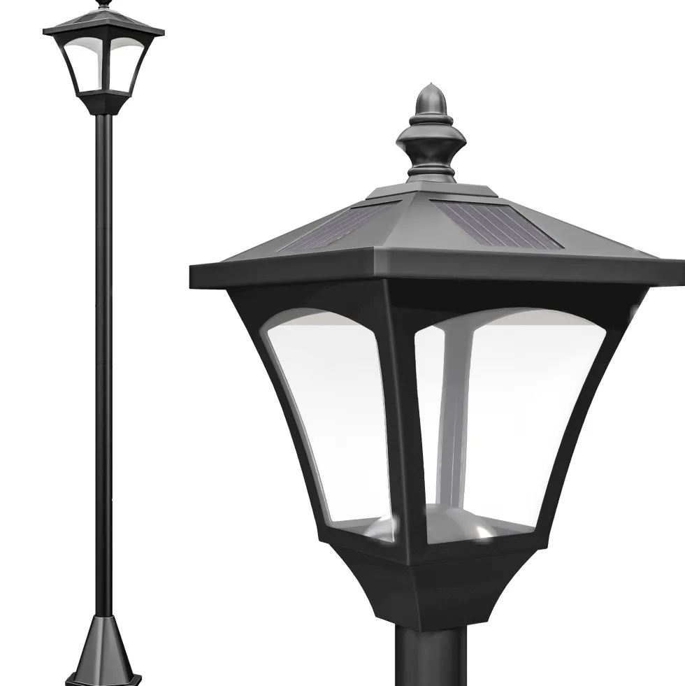 Vattentät IP44 Solcellsdriven LED-trädgårdslampa, 15x15x177 cm, Svart