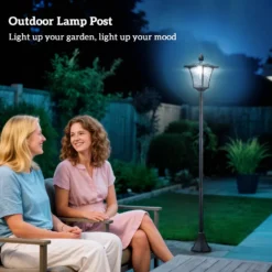 Vattentät IP44 Solcellsdriven LED-trädgårdslampa, 18x18x160 cm, Svart