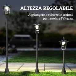 Vattentät IP44 Solcellsdriven LED-trädgårdslampa, 18x18x160 cm, Svart