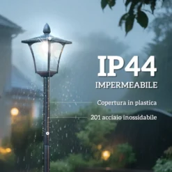Vattentät IP44 Solcellsdriven LED-trädgårdslampa, 18x18x160 cm, Svart