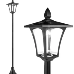 Vattentät IP44 Solcellsdriven LED-trädgårdslampa, 18x18x160 cm, Svart