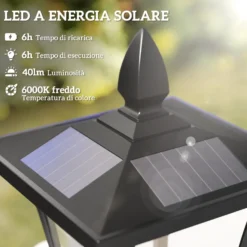 Vattentät IP44 Solcellsdriven LED-trädgårdslampa, 18x18x160 cm, Svart