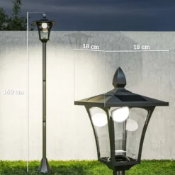 Vattentät IP44 Solcellsdriven LED-trädgårdslampa, 18x18x160 cm, Svart