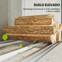 Vedbod i galvaniserat stål med upphöjd bas och sluttande tak 213x66,5x150 cm grön
