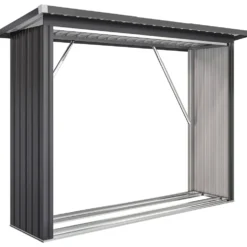 Vedskjul, vedskydd, stål, upphöjt golv, sluttande tak, 213 x 66,5 x 150 cm, mörkgrå
