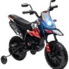 12V Elmotorcykel för Barn, Licensierad Aprilia, Med Avtagbara Stödhjul, 6 km/h, Bakfjädring, Röd