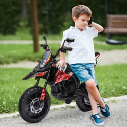 12V Elmotorcykel för Barn, Licensierad Aprilia, Med Avtagbara Stödhjul, 6 km/h, Bakfjädring, Röd