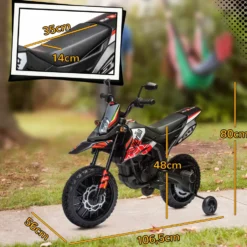 12V Elmotorcykel för Barn, Licensierad Aprilia, Med Avtagbara Stödhjul, 6 km/h, Bakfjädring, Röd