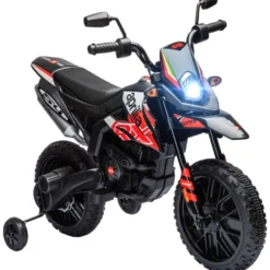 12V Elmotorcykel för Barn, Licensierad Aprilia, Med Avtagbara Stödhjul, 6 km/h, Bakfjädring, Röd
