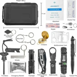 Överlevnadskit / 19 delars set med kniv, kompass, tändstål och väska