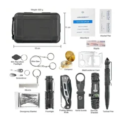 Överlevnadskit / 19 delars set med kniv, kompass, tändstål och väska