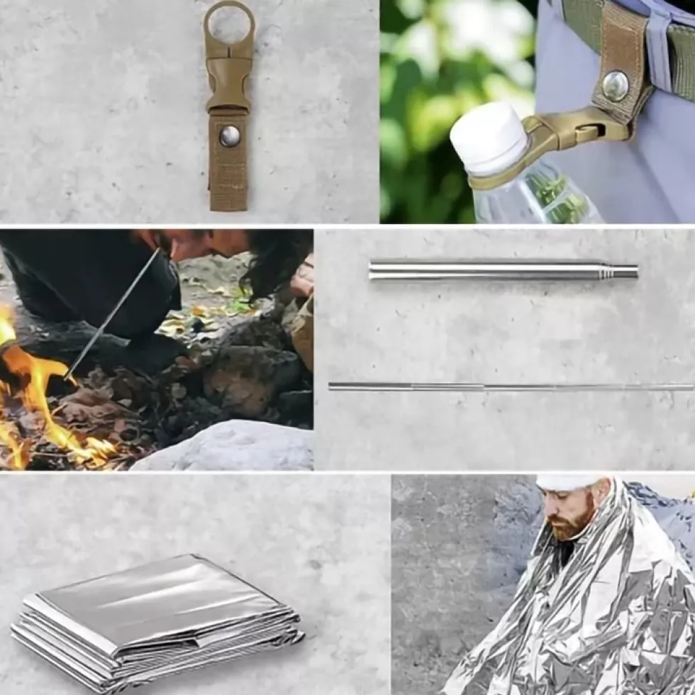 Överlevnadskit / 32-delars set med kniv, kompass och vattentät väska