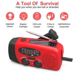 Vevradio med Solceller, Ficklampa och 2000mAh Powerbank SOS