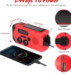 Vevradio med Solceller, Ficklampa och 2000mAh Powerbank SOS