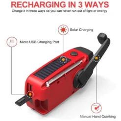 Vevradio med Solceller, Ficklampa och 2000mAh Powerbank SOS