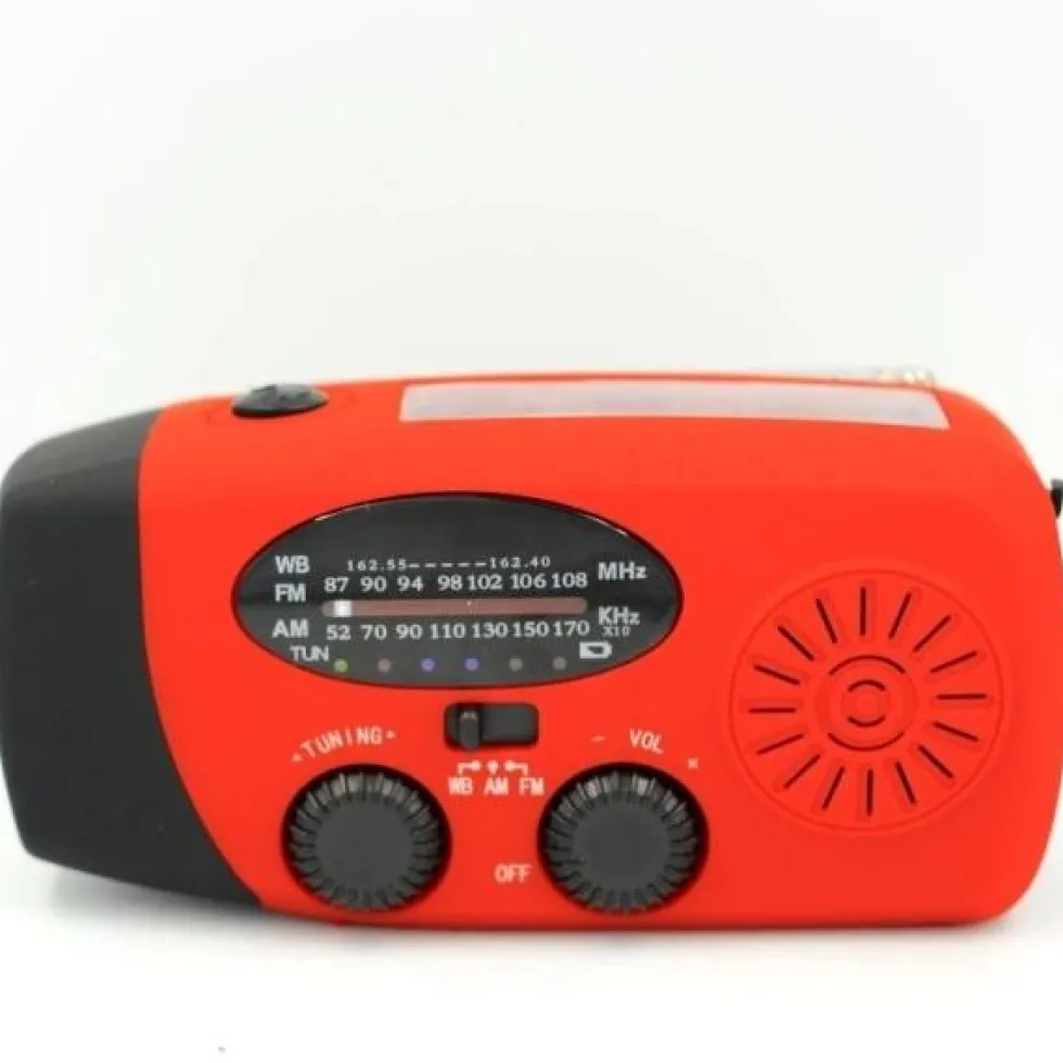Vevradio med Solceller, Ficklampa och 2000mAh Powerbank SOS