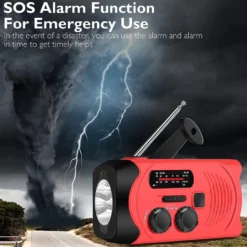 Vevradio med Solceller, Ficklampa och 2000mAh Powerbank SOS