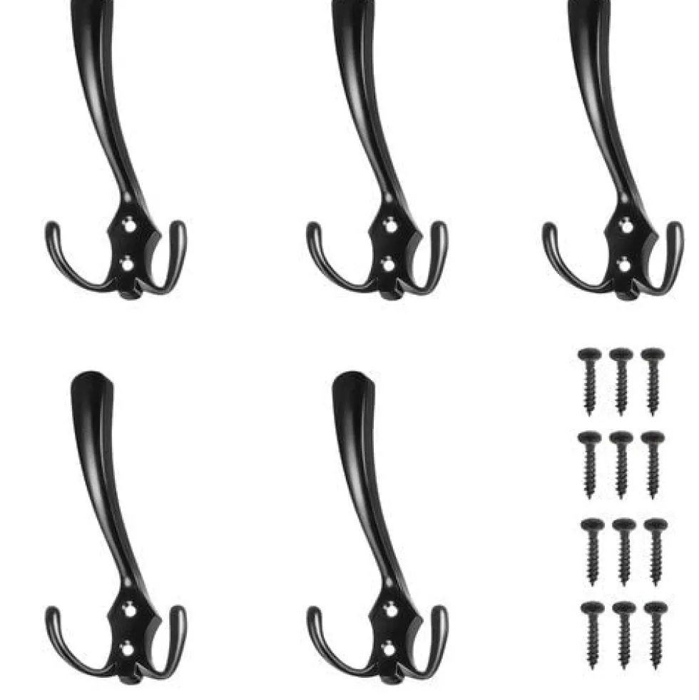 Vägghängare med 3 krokar loftstil matt svart zinklegering 5-pack