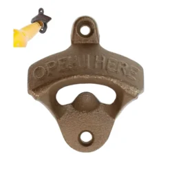 Väggmonterad Kapsylöppnare Retro Brons – ‘Open Here’ i Metall