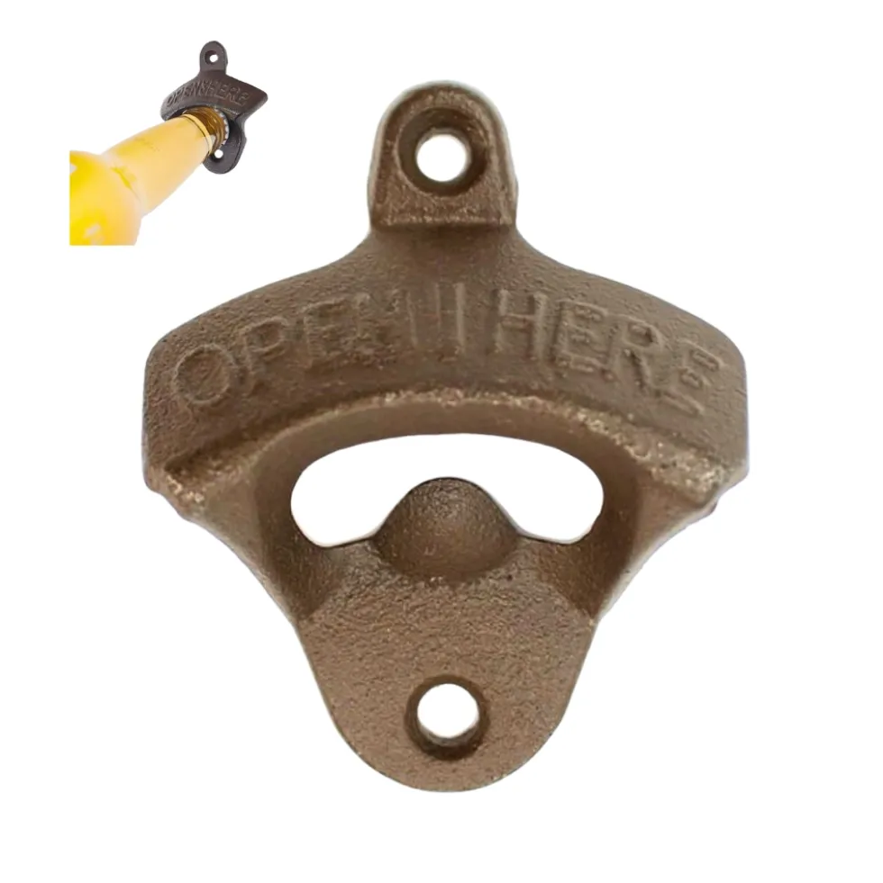 Väggmonterad Kapsylöppnare Retro Brons – ‘Open Here’ i Metall