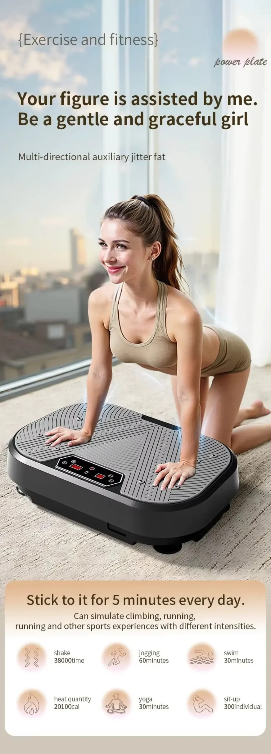 Vibrationsplattform för helkroppsträning med hopprep samt 120 hastighetsnivåer – effektiv vibrationsträning och massage för hemmabruk träning