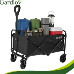 Vikbar trädgårdsvagn 90L 100 kg 4 hjul 360° svängbara svart