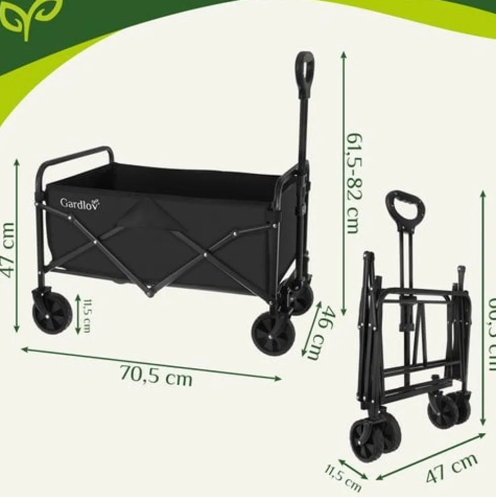 Vikbar trädgårdsvagn 90L 100 kg 4 hjul 360° svängbara svart