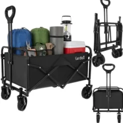 Vikbar trädgårdsvagn 90L 100 kg 4 hjul 360° svängbara svart