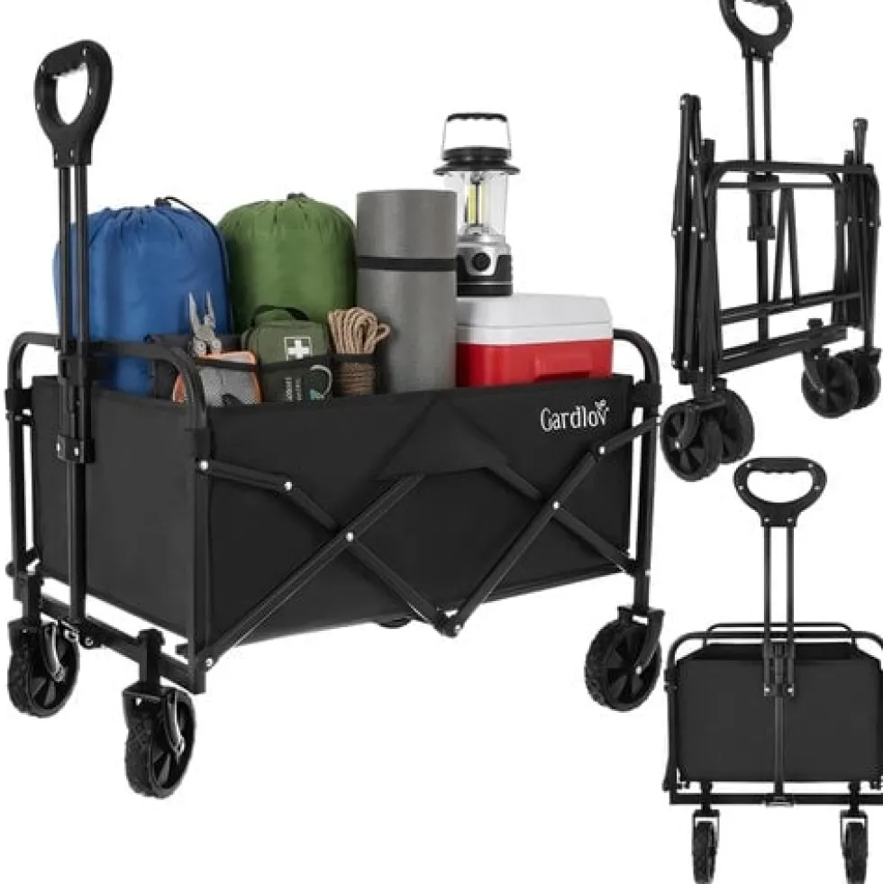 Vikbar trädgårdsvagn 90L 100 kg 4 hjul 360° svängbara svart