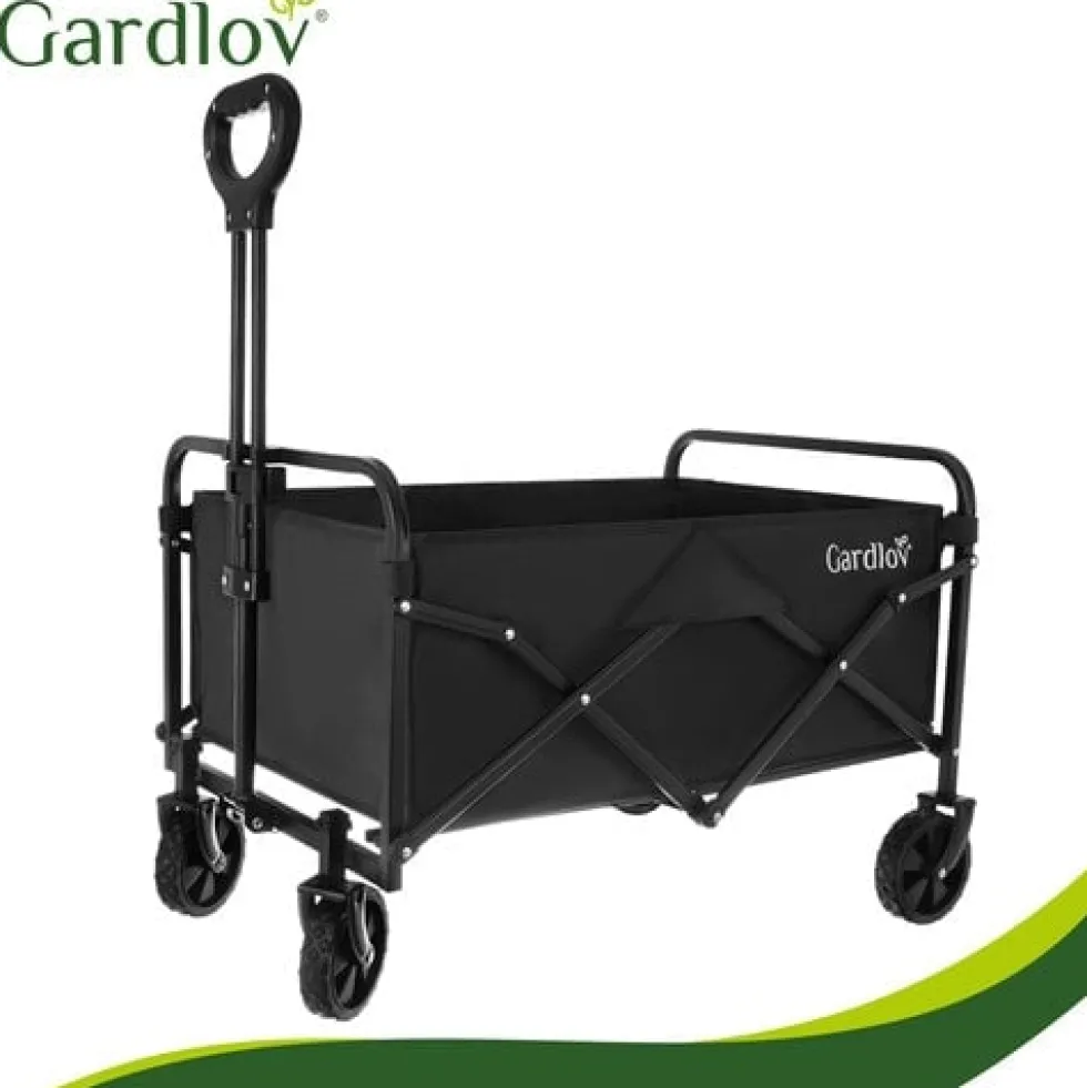 Vikbar trädgårdsvagn 90L 100 kg 4 hjul 360° svängbara svart