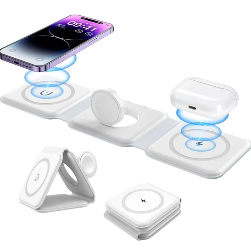 Vikbar Trådlös Mobilladdare 3-i-1 Magsafe Kompatibel Vit
