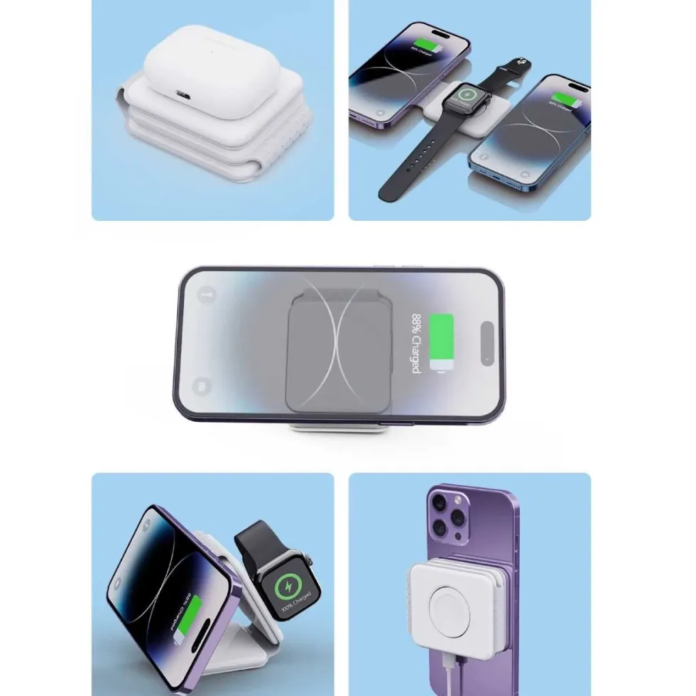 Vikbar Trådlös Mobilladdare 3-i-1 Magsafe Kompatibel Vit