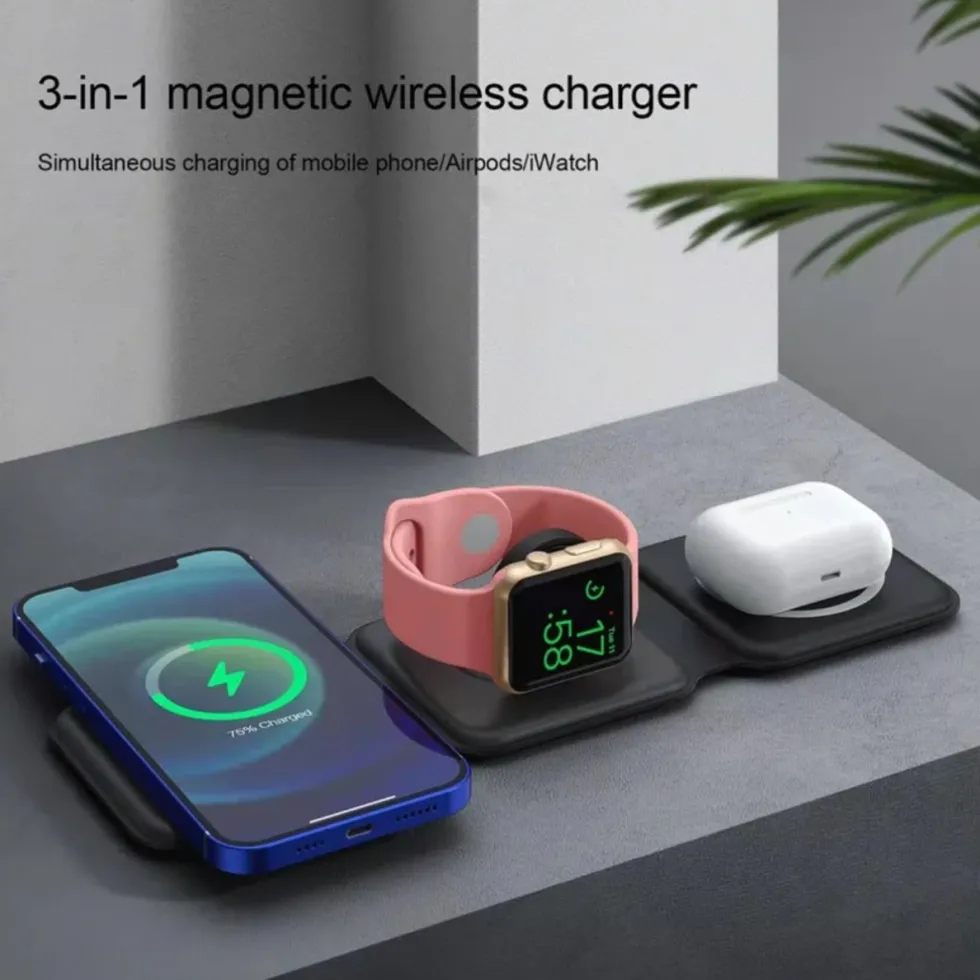Vikbar Trådlös Mobilladdare 3-i-1 Magsafe Kompatibel Svart