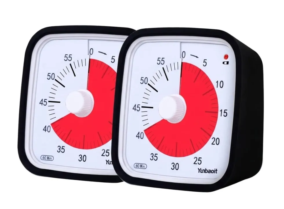 Visuell timer 60 minuter 2-pack – tyst timer för barn, klassrum och läxläsning, svart - klassrum skola för barn