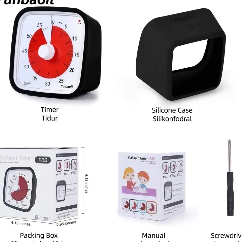 Visuell timer 60 minuter 2-pack – tyst timer för barn, klassrum och läxläsning, svart - klassrum skola för barn