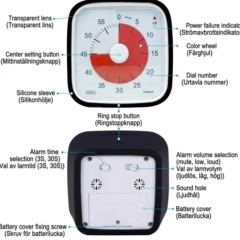 Visuell timer 60 minuter 2-pack – tyst timer för barn, klassrum och läxläsning, svart - klassrum skola för barn