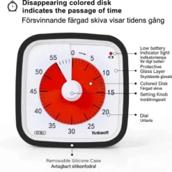 Visuell timer 60 minuter 2-pack – tyst timer för barn, klassrum och läxläsning, svart - klassrum skola för barn