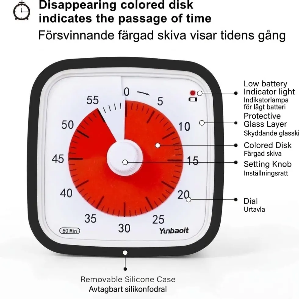 Visuell timer 60 minuter 2-pack – tyst timer för barn, klassrum och läxläsning, svart - klassrum skola för barn